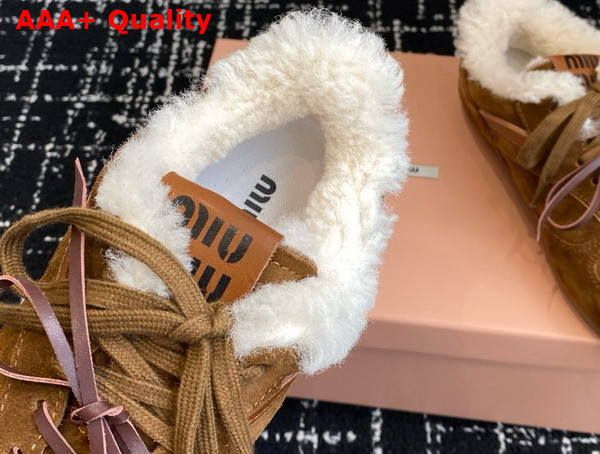 Miu Miu Gymnasium Suede and Shearling Sneakers in Cinnamon 5E428E Replica
