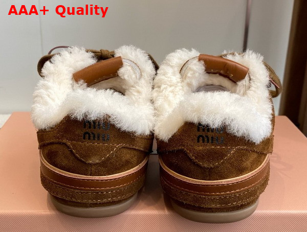 Miu Miu Gymnasium Suede and Shearling Sneakers in Cinnamon 5E428E Replica