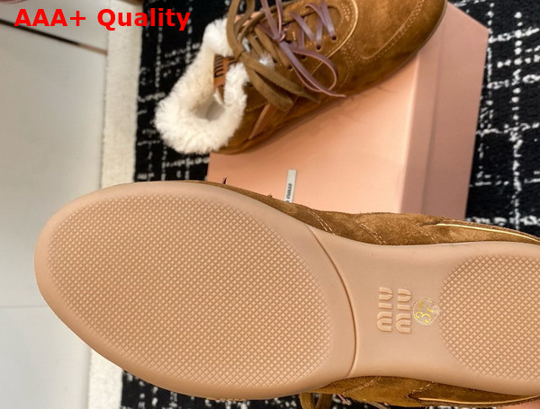 Miu Miu Gymnasium Suede and Shearling Sneakers in Cinnamon 5E428E Replica