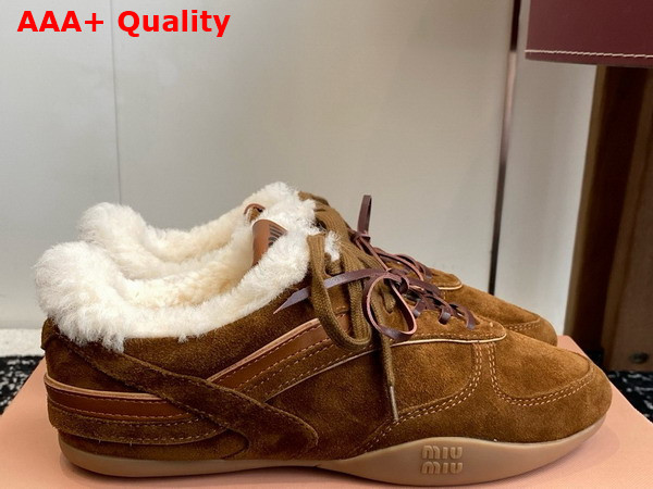 Miu Miu Gymnasium Suede and Shearling Sneakers in Cinnamon 5E428E Replica