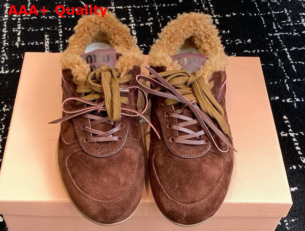 Miu Miu Gymnasium Suede and Shearling Sneakers in Cocoa Brown 5E428E Replica