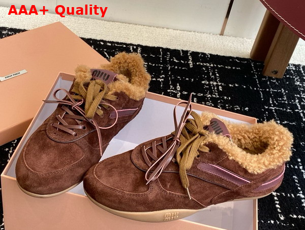 Miu Miu Gymnasium Suede and Shearling Sneakers in Cocoa Brown 5E428E Replica