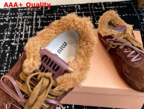 Miu Miu Gymnasium Suede and Shearling Sneakers in Cocoa Brown 5E428E Replica