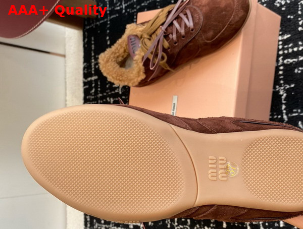 Miu Miu Gymnasium Suede and Shearling Sneakers in Cocoa Brown 5E428E Replica