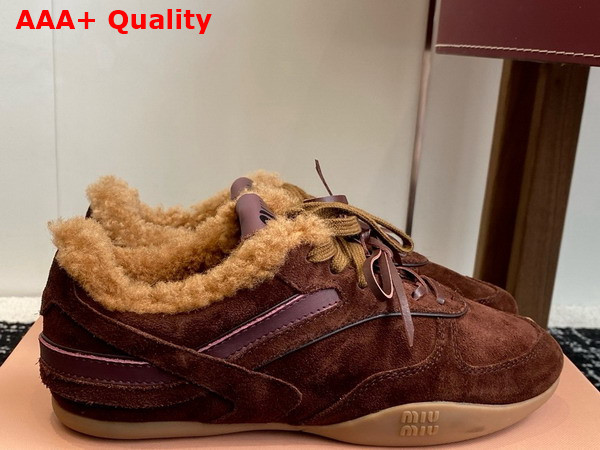 Miu Miu Gymnasium Suede and Shearling Sneakers in Cocoa Brown 5E428E Replica