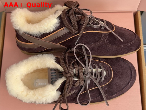 Miu Miu Gymnasium Suede and Shearling Sneakers in Dark Brown 5E428E Replica
