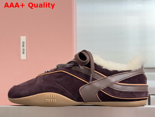 Miu Miu Gymnasium Suede and Shearling Sneakers in Dark Brown 5E428E Replica