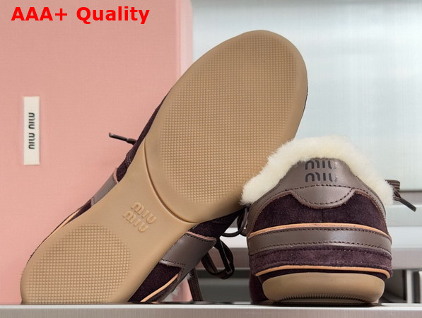 Miu Miu Gymnasium Suede and Shearling Sneakers in Dark Brown 5E428E Replica