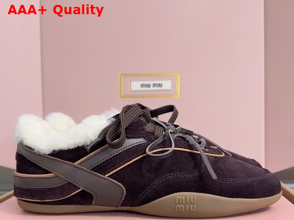 Miu Miu Gymnasium Suede and Shearling Sneakers in Dark Brown 5E428E Replica