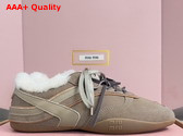 Miu Miu Gymnasium Suede and Shearling Sneakers in Desert Beige 5E428E Replica