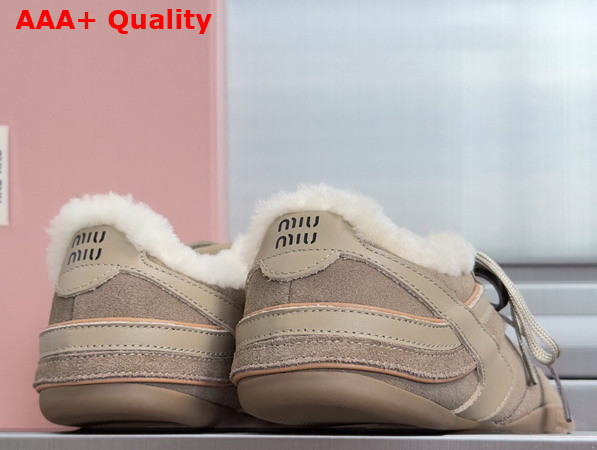 Miu Miu Gymnasium Suede and Shearling Sneakers in Desert Beige 5E428E Replica