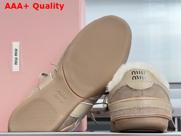 Miu Miu Gymnasium Suede and Shearling Sneakers in Desert Beige 5E428E Replica
