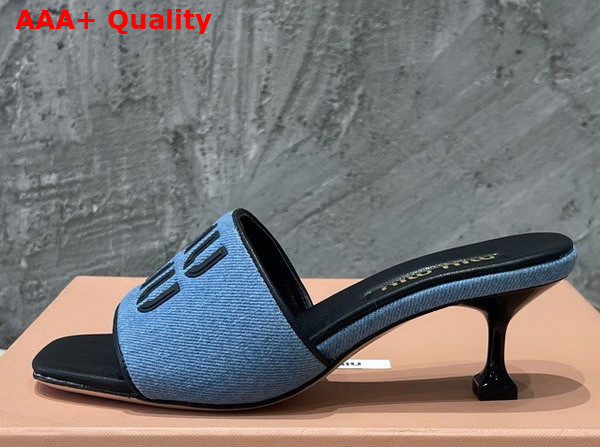 Miu Miu Heeled Denim Slides in Blue and Black Replica