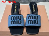 Miu Miu Heeled Denim Slides in Blue and Black Replica
