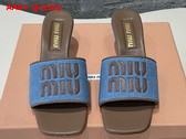 Miu Miu Heeled Denim Slides in Blue and Brown Replica