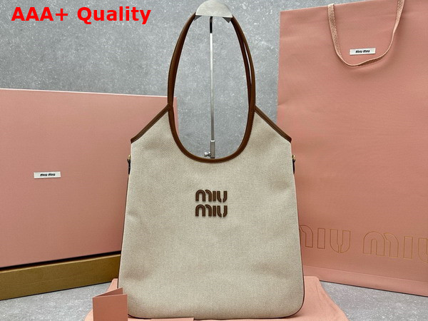 Miu Miu Ivy Canvas Bag in Beige and Brandy 5BG231 Replica
