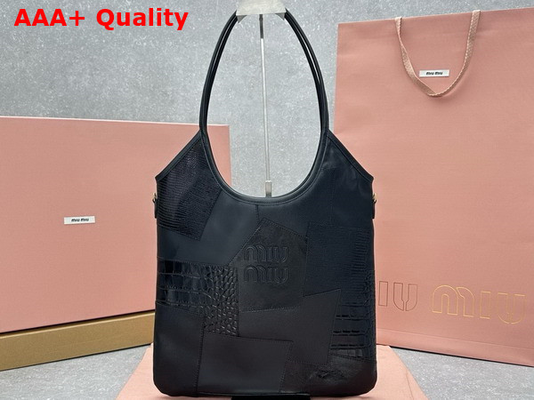 Miu Miu Ivy Leather Patchwork Bag in Black 5BG231 Replica