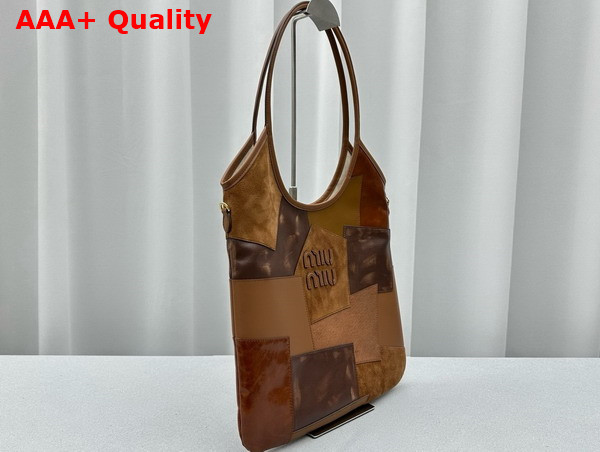 Miu Miu Ivy Leather Patchwork Bag in Cognac 5BG231 Replica