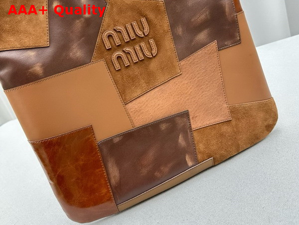 Miu Miu Ivy Leather Patchwork Bag in Cognac 5BG231 Replica