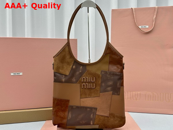 Miu Miu Ivy Leather Patchwork Bag in Cognac 5BG231 Replica