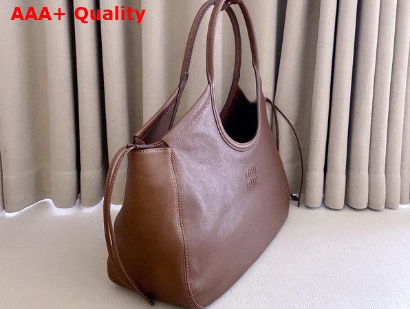 Miu Miu Ivy Nappa Leather Shopping Bag in Oak 5BG342 Replica