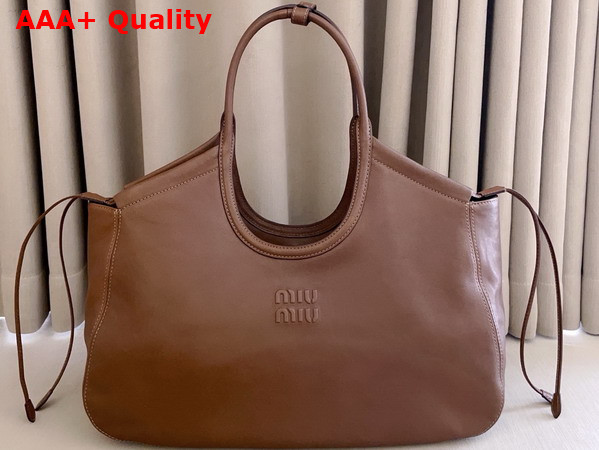 Miu Miu Ivy Nappa Leather Shopping Bag in Oak 5BG342 Replica