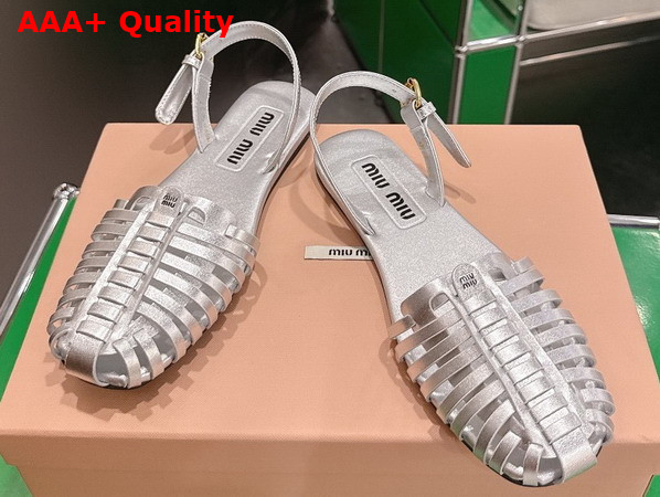 Miu Miu Laminated Nappa Leather Fisherman Sandals in Silver 5X610E Replica
