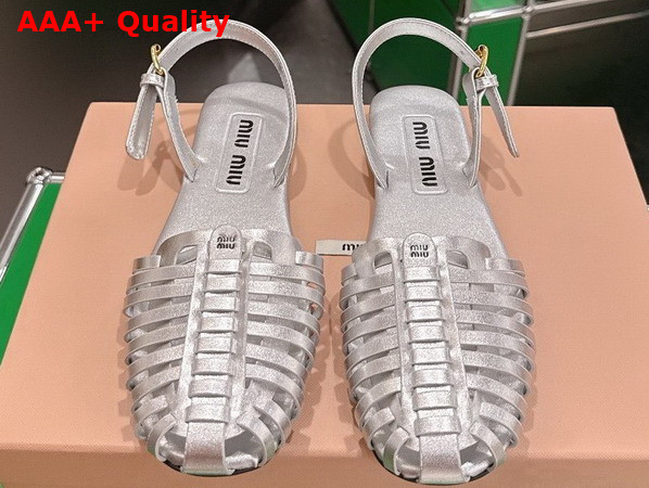 Miu Miu Laminated Nappa Leather Fisherman Sandals in Silver 5X610E Replica