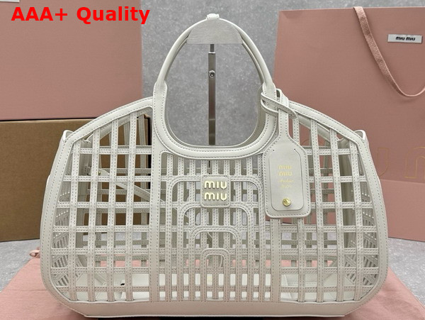 Miu Miu Large Leather Basket in Chalk White 5BA293 Replica
