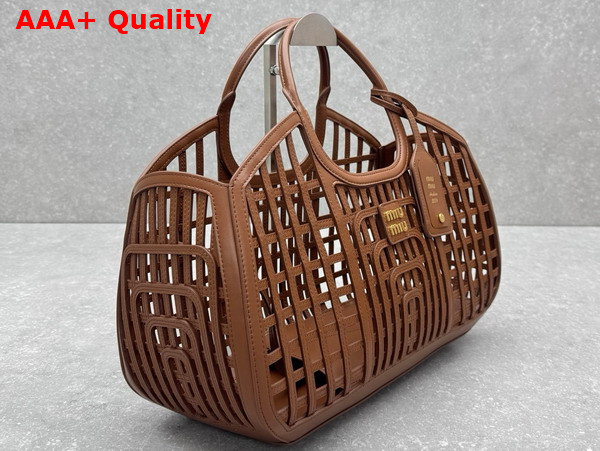 Miu Miu Large Leather Basket in Cognac 5BA293 Replica