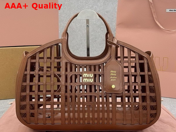 Miu Miu Large Leather Basket in Cognac 5BA293 Replica