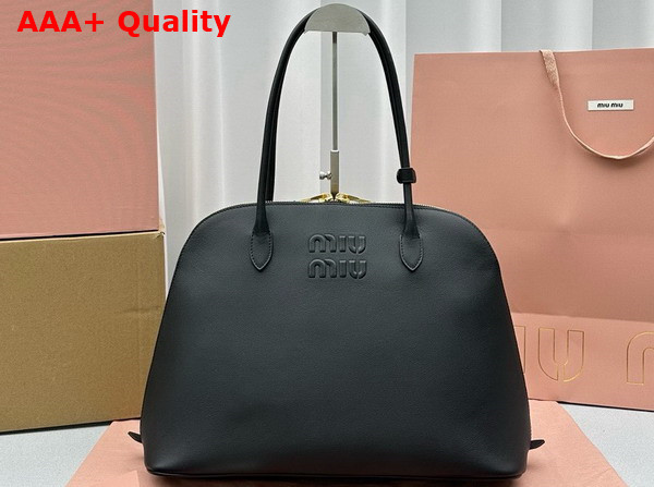 Miu Miu Large Leather Top Handle Bag in Black 5BA289 Replica