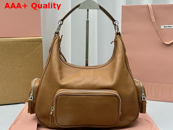 Miu Miu Large Pocket Nappa Leather Bag in Caramel Washed Leather Replica