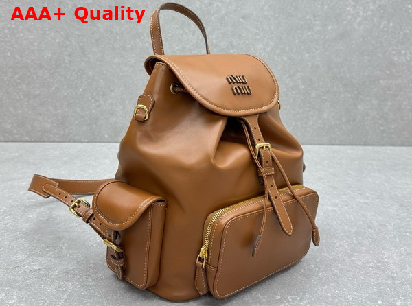 Miu Miu Leather Backpack in Cognac 5BZ042 Replica