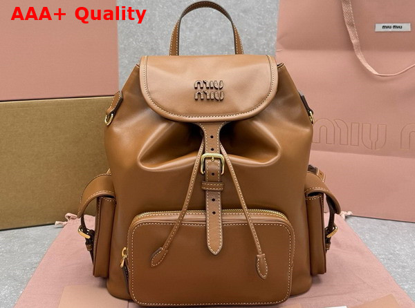 Miu Miu Leather Backpack in Cognac 5BZ042 Replica