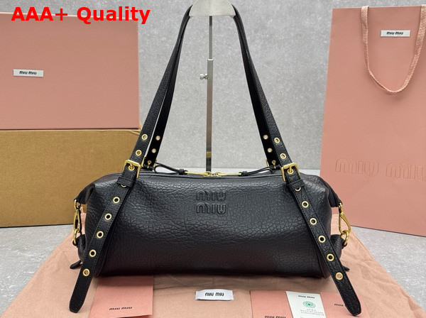 Miu Miu Leather Bag in Black Textured Nappa Leather 5BC190 Replica