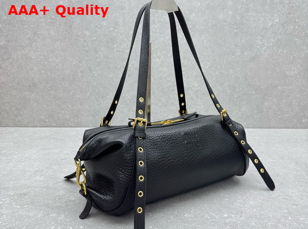 Miu Miu Leather Bag in Black Textured Nappa Leather 5BC190 Replica