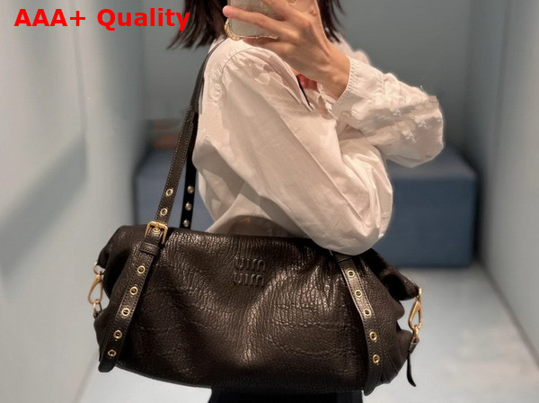 Miu Miu Leather Bag in Black Textured Nappa Leather 5BC190 Replica