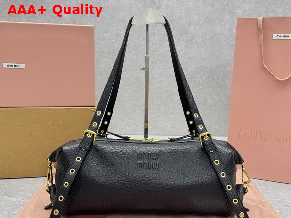 Miu Miu Leather Bag in Black Textured Nappa Leather 5BC190 Replica