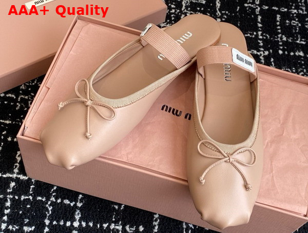 Miu Miu Leather Ballerina Mules in Nude 5F451E Replica
