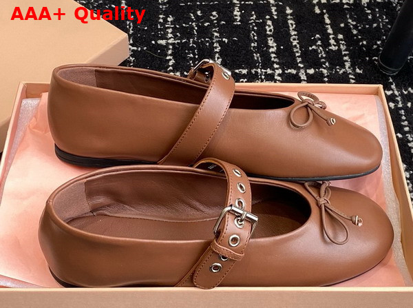 Miu Miu Leather Ballerinas in Cognac Brown 5F210E Replica
