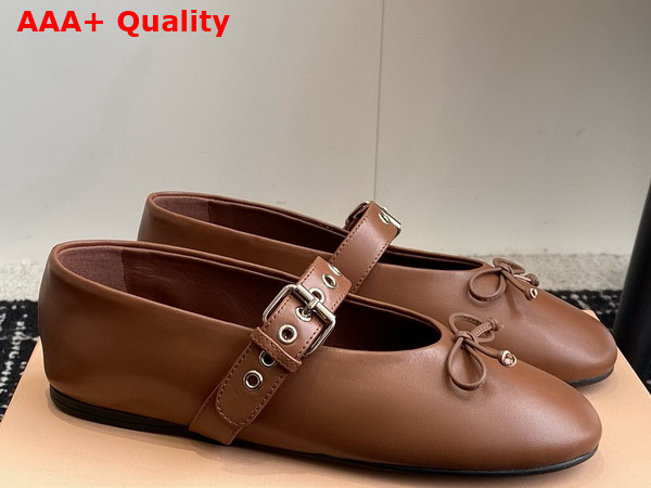 Miu Miu Leather Ballerinas in Cognac Brown 5F210E Replica