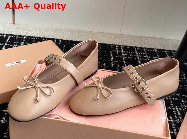 Miu Miu Leather Ballerinas in Nude 5F210E Replica