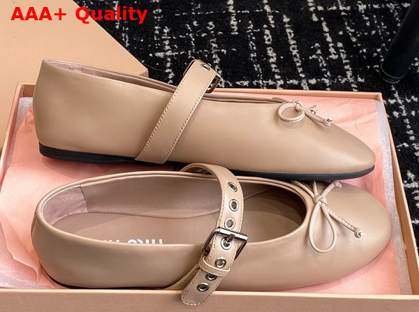 Miu Miu Leather Ballerinas in Nude 5F210E Replica