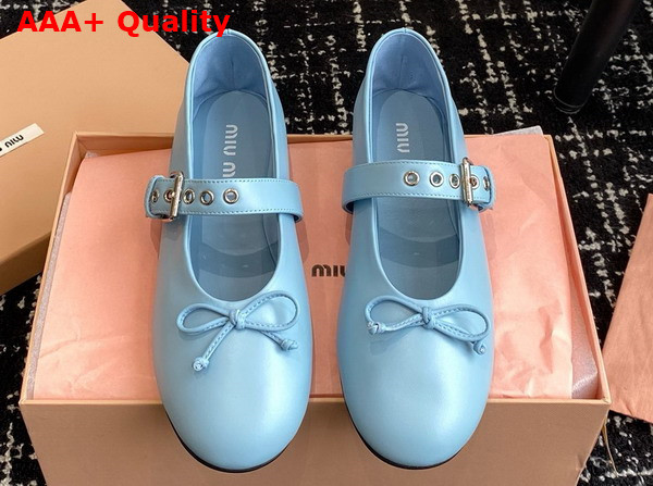 Miu Miu Leather Ballerinas in Sky Blue 5F210E Replica