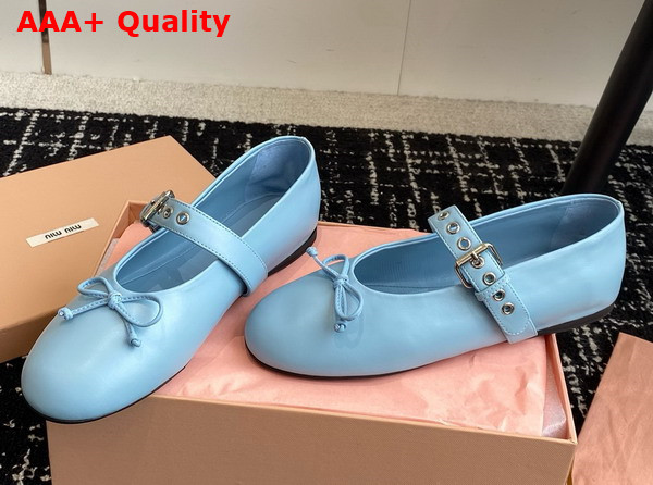 Miu Miu Leather Ballerinas in Sky Blue 5F210E Replica