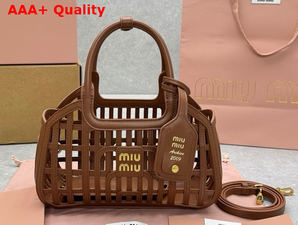 Miu Miu Leather Basket in Cognac 5BA294 Replica