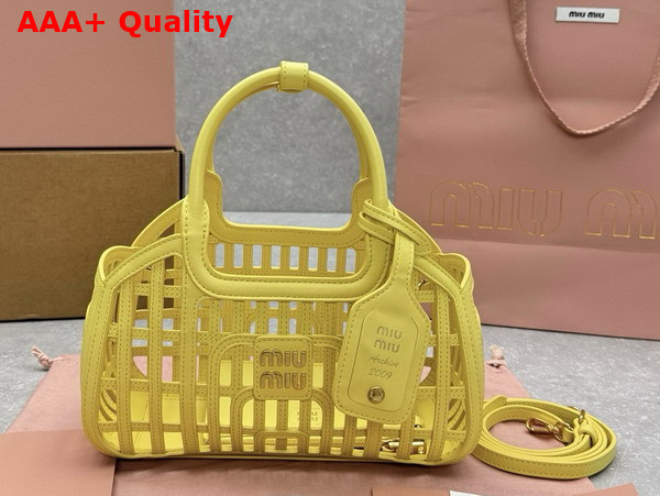 Miu Miu Leather Basket in Lemon Yellow 5BA294 Replica