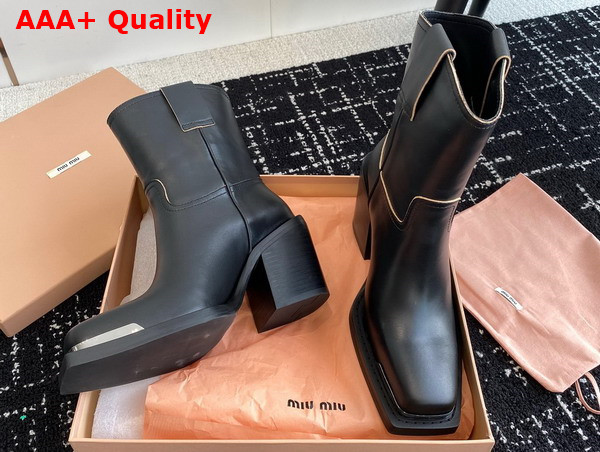 Miu Miu Leather Booties in Black Replica