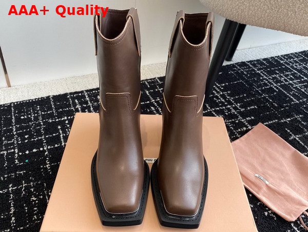 Miu Miu Leather Booties in Brown Replica